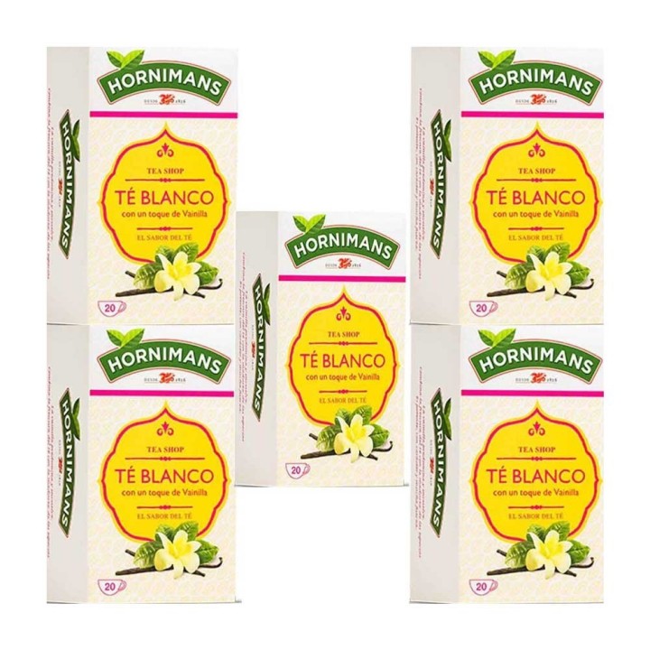 5 cajas de Hornimans Té Blanco con un Toque de Vainilla, 20 bolsitas. 8410091024977