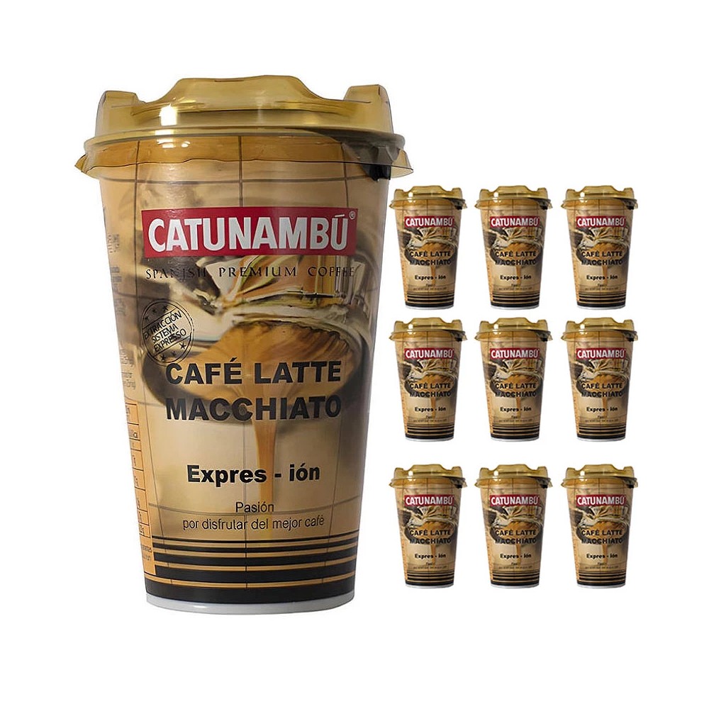 10 Café Latte Macchiato Catunambú para llevar. Professional Spanish Premium Coffe 220ml. 8436576473009