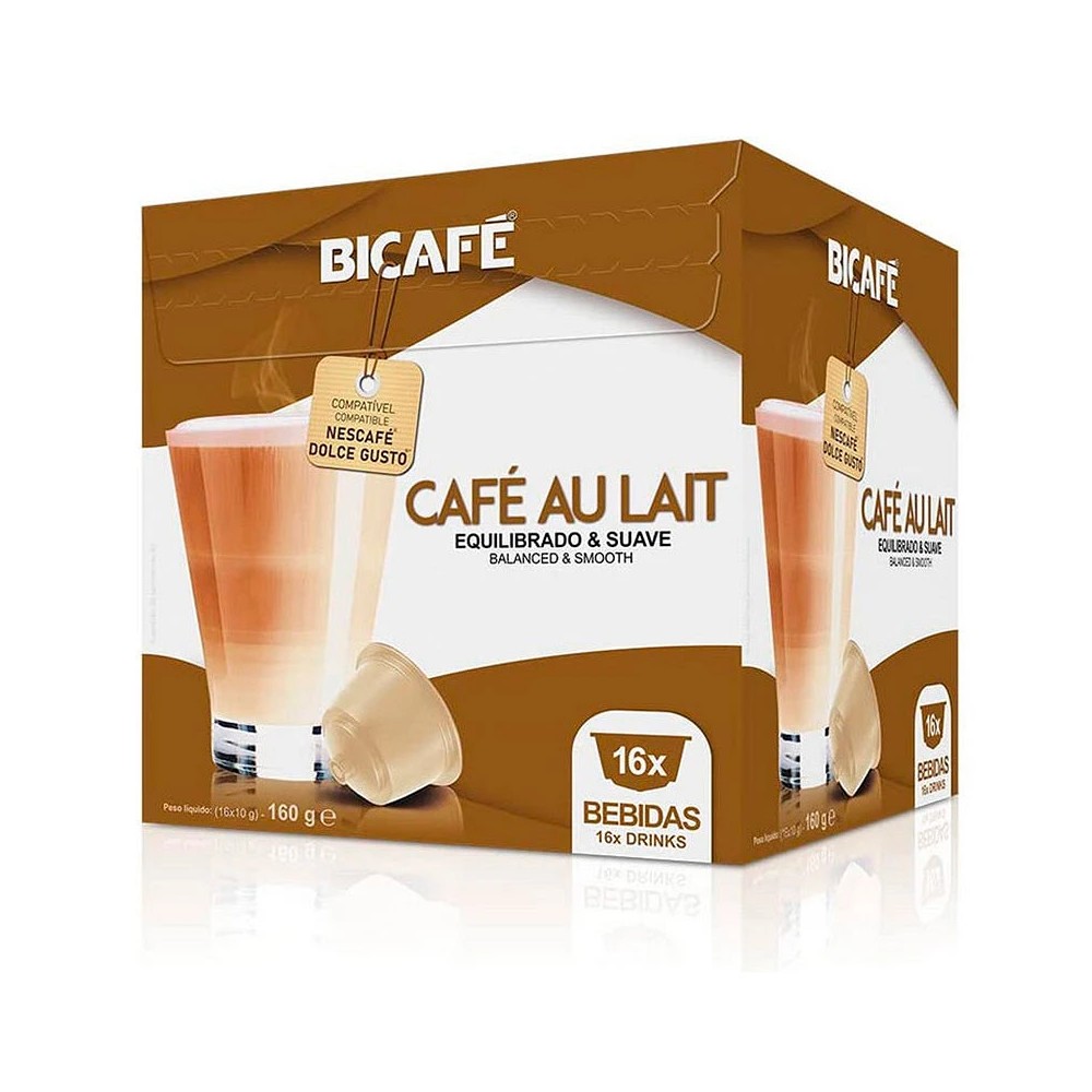 Café con leche Bicafé, 16 cápsulas compatibles con Dolce Gusto