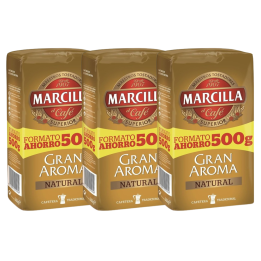 Pack dePack de 3 Marcilla molido Gran Aroma Natural, Formato Ahorro 500 gramos
