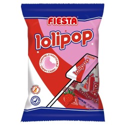 Lolipop Fresa Fiesta caja  con 15 bolsas de 4 unidades de 12 gramos