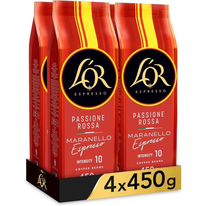 4 paquetes Passione Rossa Maranello Espresso de 450 g. Café en grano