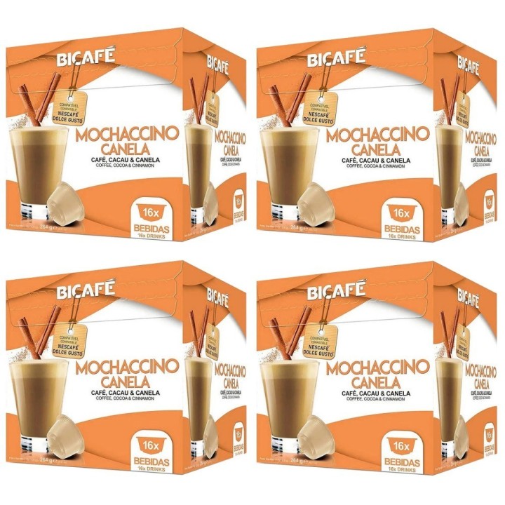 Mocachino con canela Bicafé 4 cajas de 16 cápsulas compatibles con Dolce Gusto