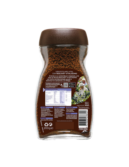 Café Soluble Tarro 200 gr Nescafé Vitalíssimo Natural reverso