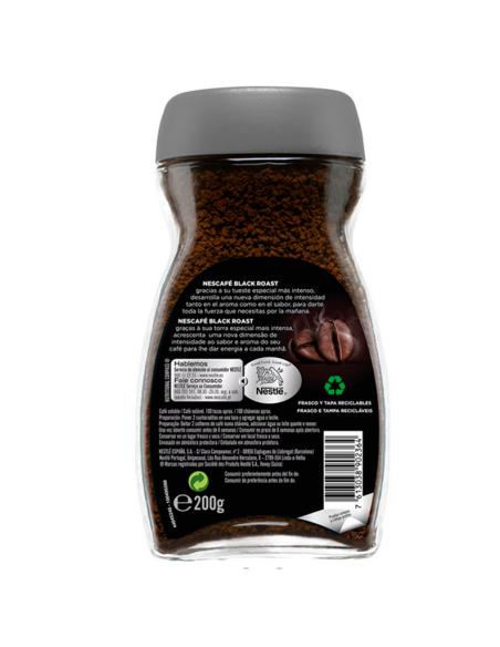 Café Soluble Nescafé Black Roast Tarro 200 gr reverso