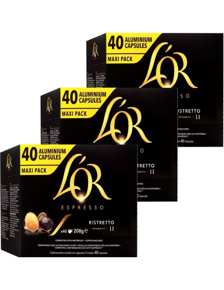 3 cajas Ristretto L'OR 40 Cápsulas Maxi Pack compatibles Nespresso