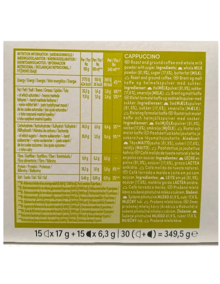 Valores nutricionales Cappuccino Magnum 120 cápsulas Dolce Gusto