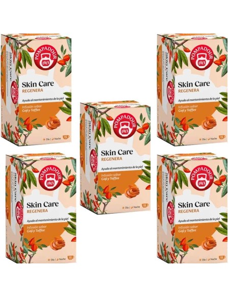 5 Cajas Skin Care Regenera Pompadour 15 infusiones Fuente de Zinc