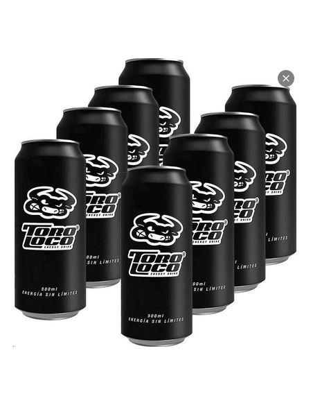 8 botes de Toro Loco energy drink 500 ml. Bebida energética