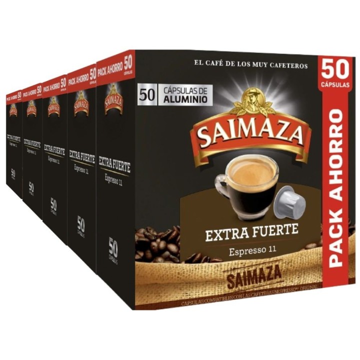 Extra Fuerte Saimaza 5 cajas PACK AHORRO 250 cápsulas de aluminio compatibles Nespresso