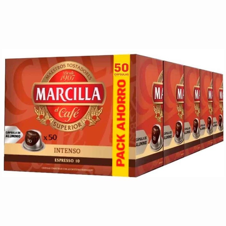 Intenso Marcilla 5 cajas de 50 cápsulas compatibles con Nespresso