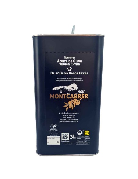 Aceite Montcabrer  Virgen Extra 3 litros procedencia Comunidad Valenciana