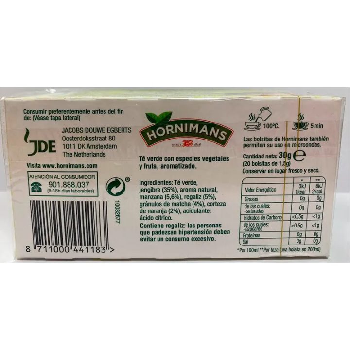 Té Verde al Jengibre con Manzana Hornimans 20 bolsitas