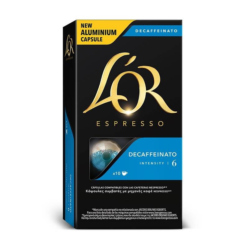 DECAFFEINATO L'OR, 10 capsulas aluminio compatibles NESPRESSO DECAFFEINATO L'OR, 10 capsulas aluminio compatibles NESPRESSO