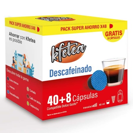 Descafeinado Dolce gusto compatible marca Kfetea 48 cápsulas, Formato Super Ahorro Descafeinado Dolce gusto compatible marca Kfetea 48 cápsulas, Formato Super Ahorro