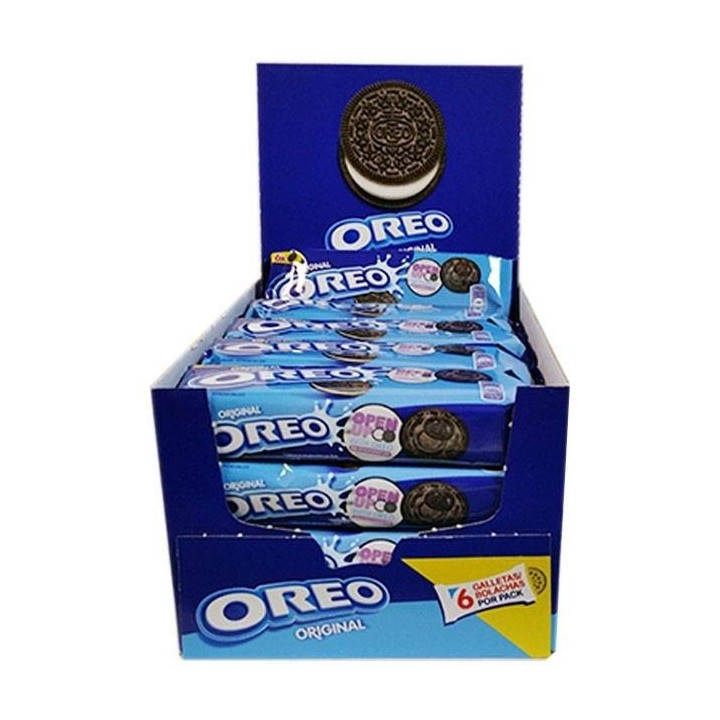 Oreo clásica, caja con 20 paquetes de 6 galletas cada uno. Formato impulso.