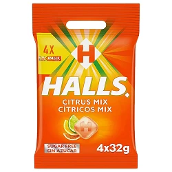 Cítricos Mix, caramelos Halls 4 sticks de 32 gramos 8416400052143