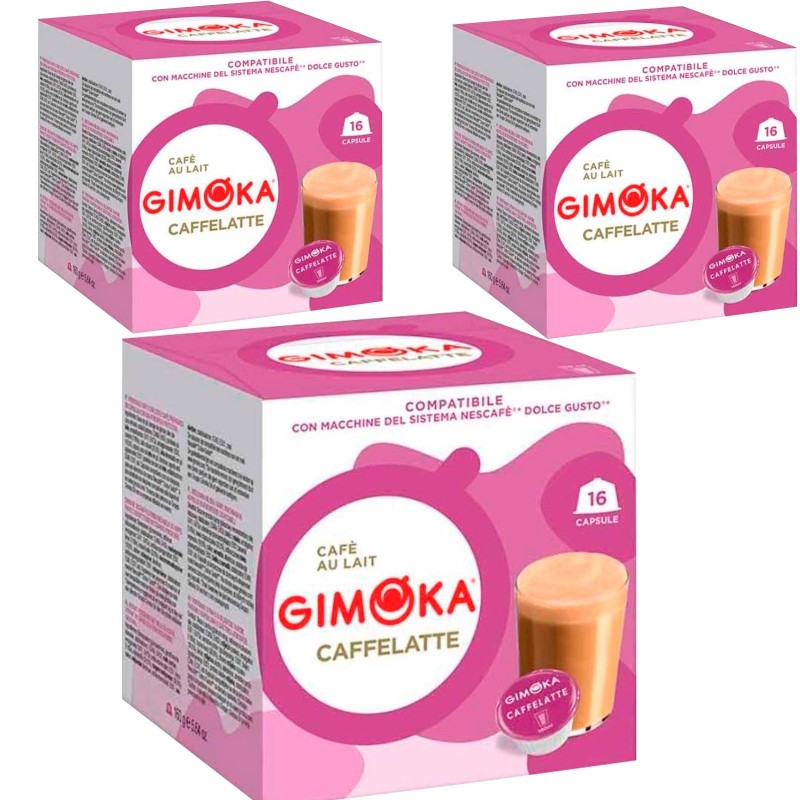 3 cajas de Café con Leche Gimoka compatible Dolce Gusto 16 cápsulas