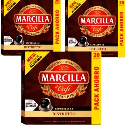 3 cajas de Ristretto Marcilla, 20 cápsulas de aluminio compatibles con Nespresso