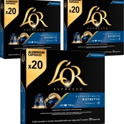3 cajas de Ristretto Descafeinado L'OR 20 cápsulas compatibles Nespresso
