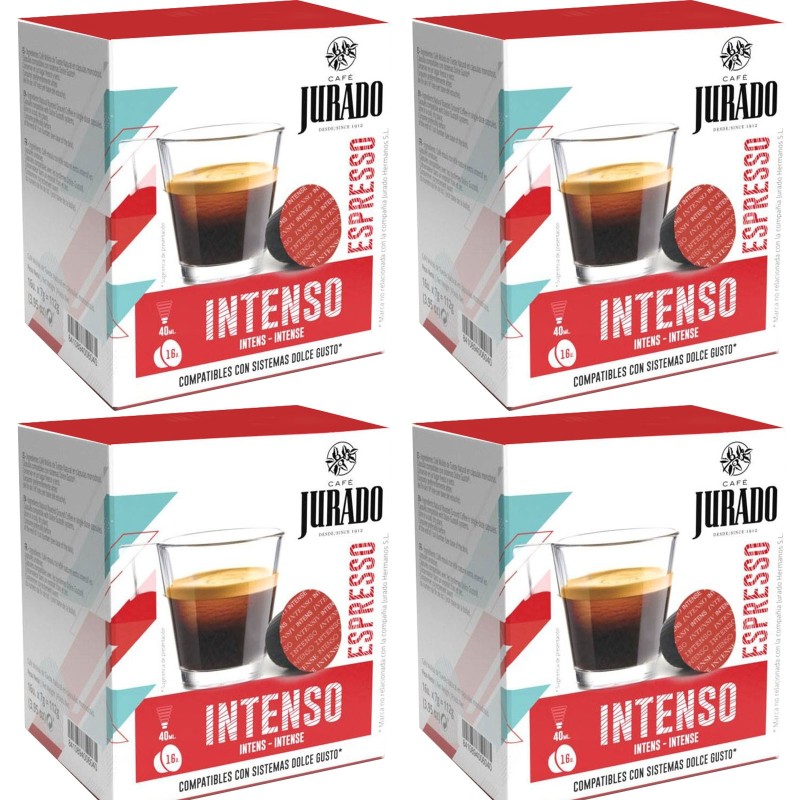 4 cajas Intenso de Café Jurado para Dolce Gusto 16 cápsulas 4 cajas Intenso de Café Jurado para Dolce Gusto 16 cápsulas