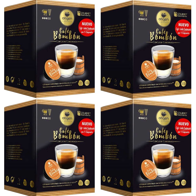 4 cajas de  Café Bombón, 10 cápsulas Origen&Sensations compatibles Dolce Gusto. 8435336210205