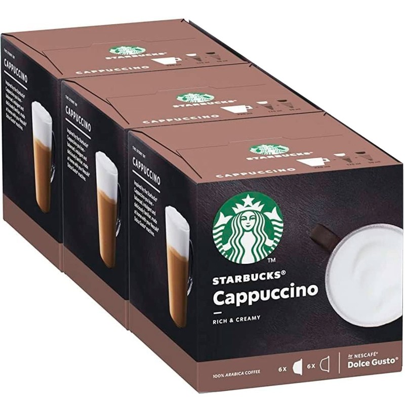 3 cajas de  Cappuccino Starbucks, compatible Dolce Gusto 7613036943697