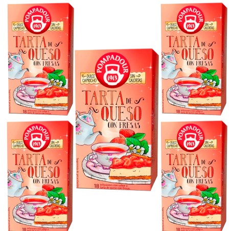 5 cajas de tarta de queso  infusión Tarta de Queso con Fresas Pompadour 18 unidades 8412900252113