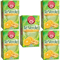 5 cajas de Te verde selecto con Jengibre y Naranja , 20 infusiones Pompadour 8412900401207