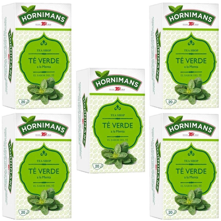 5 cajas de  Té verde a la menta, Hornimans 20 infusiones. 8410091025011