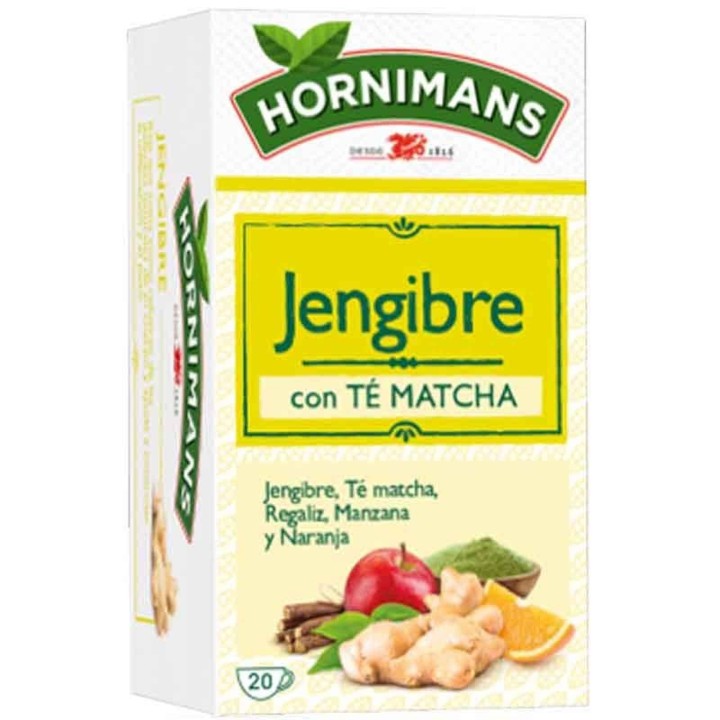 5 cajas de Infusión de Jengibre con Té Matcha, Regaliz, Manzana y Naranja 20 bolsitas Hornimans 8711000441183
