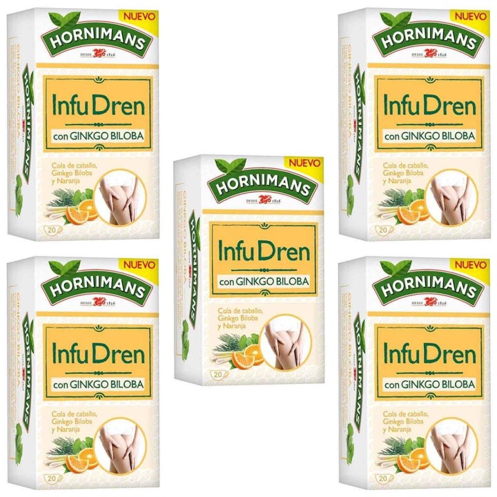 5 cajas de  Dren con Ginkgo Biloba Hornimans 20 infusiones 8410091104488