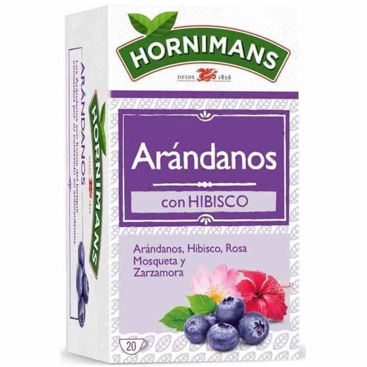 5 cajas de Infusión de Arándanos con Hibisco, Rosa Mosqueta y Zarzamora, 20 bolsitas Hornimans 8711000461471